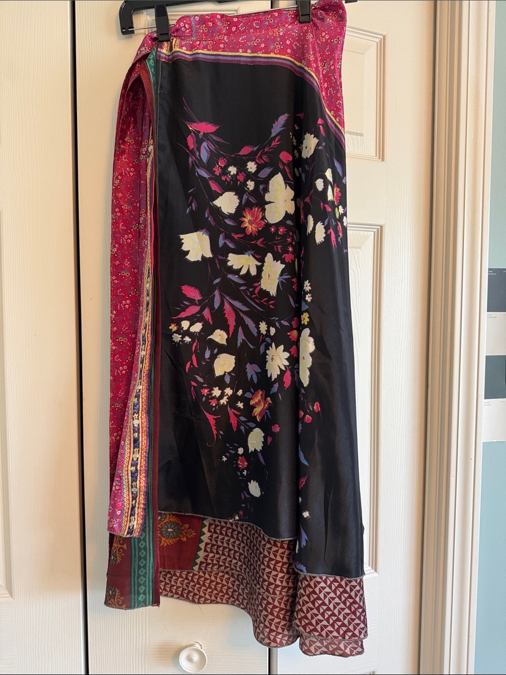 Reversible multi pattern satin Wrap Skirt